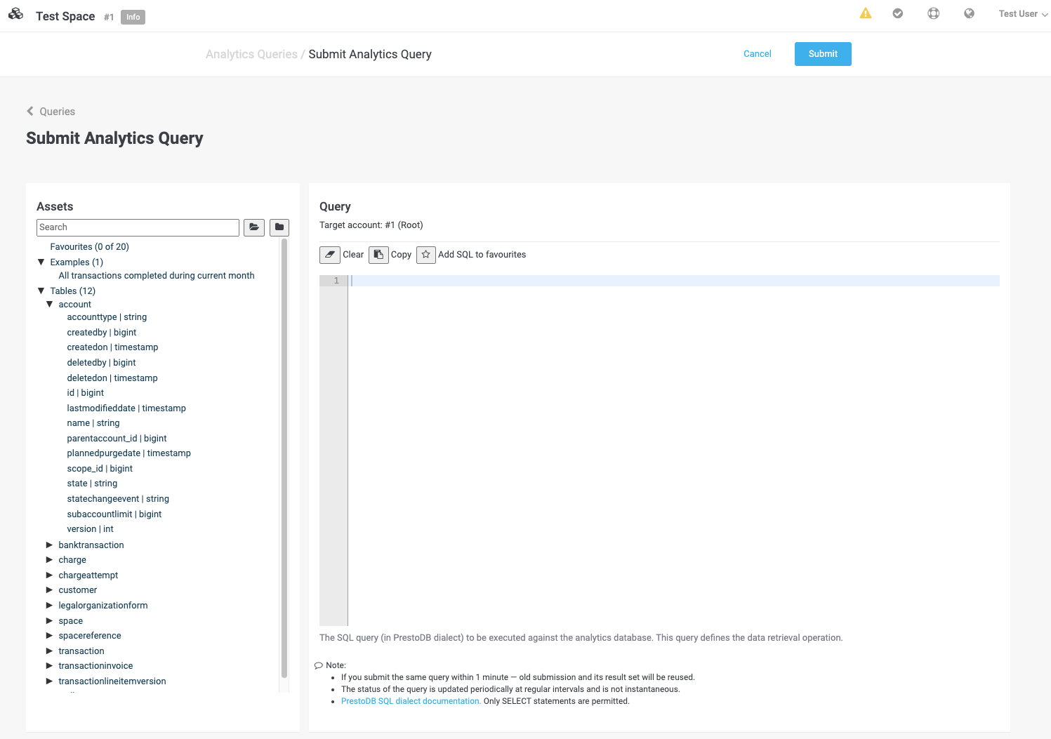Submit Analytics query